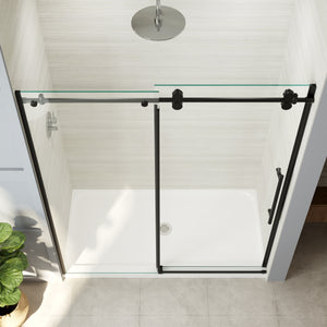 FerdY 56"-60" W x 75" H Frameless Single Sliding Shower Door Matte Black Finish