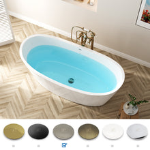 Load image into Gallery viewer, FerdY Naha Elite 59" Acrylic Freestanding Bathtub, Curve Edge Soaking Tub, Glossy White, cUPC Certified, Chrome Drain &amp; Minimalist Linear Design Overflow
