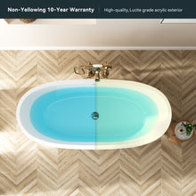 Load image into Gallery viewer, FerdY Naha Elite 59" Acrylic Freestanding Bathtub, Curve Edge Soaking Tub, Glossy White, cUPC Certified, Chrome Drain &amp; Minimalist Linear Design Overflow
