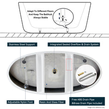 Load image into Gallery viewer, FerdY Naha Elite 59" Acrylic Freestanding Bathtub, Curve Edge Soaking Tub, Glossy White, cUPC Certified, Chrome Drain &amp; Minimalist Linear Design Overflow

