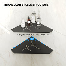 Load image into Gallery viewer, FerdY 2-Pack 10" Matte Black Recessed Corner Shower Shelf, for Tiled Bathroom Walls, Floating Shower Shelf, 304 Stainless Steel Shower Caddy Storage Shelves, No Drilling Required, Irregular Diamond
