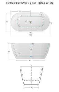 Bali 59" x 29" freestanding oval bath with Brushed Nickel Drain