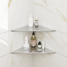 Load image into Gallery viewer, FerdY 2-Pack 10" Brushed Nickel Recessed Corner Shower Shelf, for Tiled Bathroom Walls, 304 Stainless Steel Floating Shelf, Shower Caddy Storage Shelves, No Drilling Required, Point Triangle
