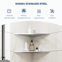 Load image into Gallery viewer, FerdY 2-Pack 10" Brushed Nickel Recessed Corner Shower Shelf, for Tiled Bathroom Walls, 304 Stainless Steel Floating Shelf, Shower Caddy Storage Shelves, No Drilling Required, Point Triangle
