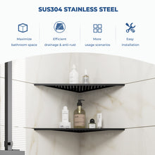 Load image into Gallery viewer, FerdY 2-Pack 10" Matte Black Recessed Corner Shower Shelf, for Tiled Bathroom Walls, 304 Stainless Steel Floating Shelf, Shower Caddy Storage Shelves, No Drilling Required, Point Triangle
