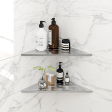 Load image into Gallery viewer, FerdY 2-Pack 10" Brushed Nickel Recessed Corner Shower Shelf, for Tiled Bathroom Walls, 304 Stainless Steel Floating Shower Shelf, No Drilling Required, Striped Triangle
