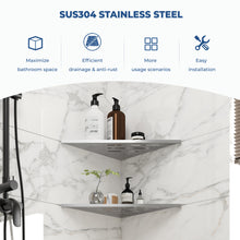 Load image into Gallery viewer, FerdY 2-Pack 10" Brushed Nickel Recessed Corner Shower Shelf, for Tiled Bathroom Walls, 304 Stainless Steel Floating Shower Shelf, No Drilling Required, Striped Triangle
