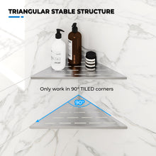 Load image into Gallery viewer, FerdY 2-Pack 10" Brushed Nickel Recessed Corner Shower Shelf, for Tiled Bathroom Walls, 304 Stainless Steel Floating Shower Shelf, No Drilling Required, Striped Triangle
