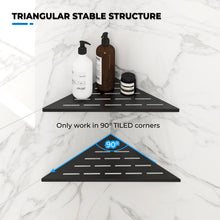 Load image into Gallery viewer, FerdY 2-Pack 10" Matte Black Recessed Corner Shower Shelf, for Tiled Bathroom Walls, 304 Stainless Steel Floating Shower Shelf, No Drilling Required, Striped Triangle
