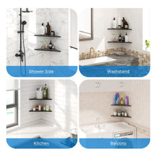 Load image into Gallery viewer, FerdY 2-Pack 10" Matte Black Recessed Corner Shower Shelf, for Tiled Bathroom Walls, 304 Stainless Steel Floating Shower Shelf, No Drilling Required, Striped Triangle
