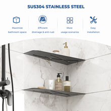 Load image into Gallery viewer, FerdY 2-Pack 12" Matte Black Recessed Corner Shower Shelf, for Tiled Bathroom Walls, 304 Stainless Steel Floating Shelf, Shower Caddy Storage Shelves, No Drilling Required, Trapezoidal
