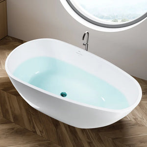 Tamago 59" x 31" freestanding bathtub soaking tub with brushed nickel drain