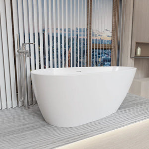 Tamago 59" x 31" freestanding bathtub soaking tub with brushed nickel drain