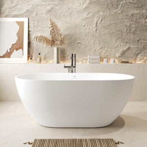 Fiji 59" Stone Resin Freestanding Bathtub Matte White Pop-up Drain