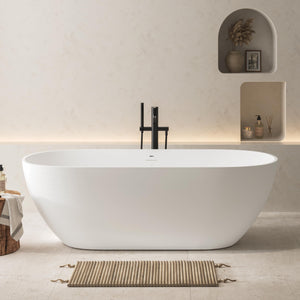 Fiji 69" Stone Resin Freestanding Bathtub Matte White Pop-up Drain