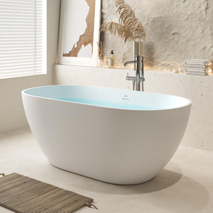 Fiji 59" Stone Resin Freestanding Bathtub Matte White Pop-up Drain