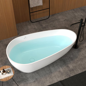 Havana 59" Resin Stone Freestanding Bathtub Matte White Pop-up Drain