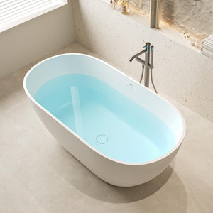 Fiji 59" Stone Resin Freestanding Bathtub Matte White Pop-up Drain