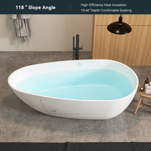 Havana 67" Resin Stone Freestanding Bathtub Matte White Pop-Up Drain