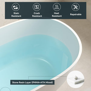 Fiji 59" Stone Resin Freestanding Bathtub Matte White Pop-up Drain