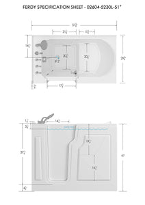 Floridian 52" Walk-in Bathtub with Left-Side Door Opening