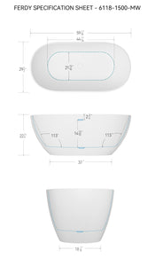 Fiji 59" Stone Resin Freestanding Bathtub Matte White Pop-up Drain