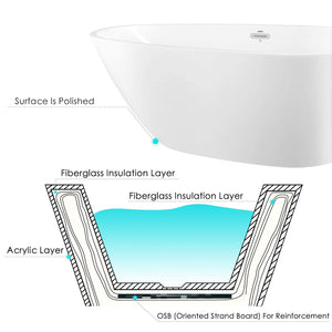 Tamago 55" x 30" freestanding bath with center toe-tap drain - FERDY BATH