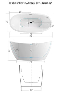 Naha 59" x 31" freestanding bath with center toe-tap drain - FERDY BATH