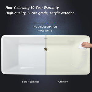 Sentosa 67" x 30" freestanding straight bath - brushed nickel drain - FERDY BATH