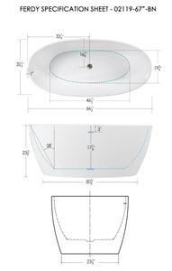 Tahiti 67" x 31" freestanding oval bath - brushed nickel drain
