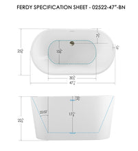 Load image into Gallery viewer, Shangri-La 47&quot; x 26&quot; freestanding oval bath - brushed nickel drain
