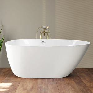Tamago 55" x 30" freestanding bath with brushed nickel drain